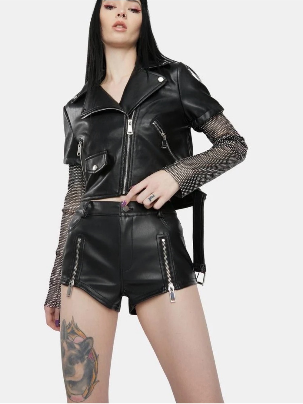 Azalea Wang Cropped Black Faux Leather Moto Jacket